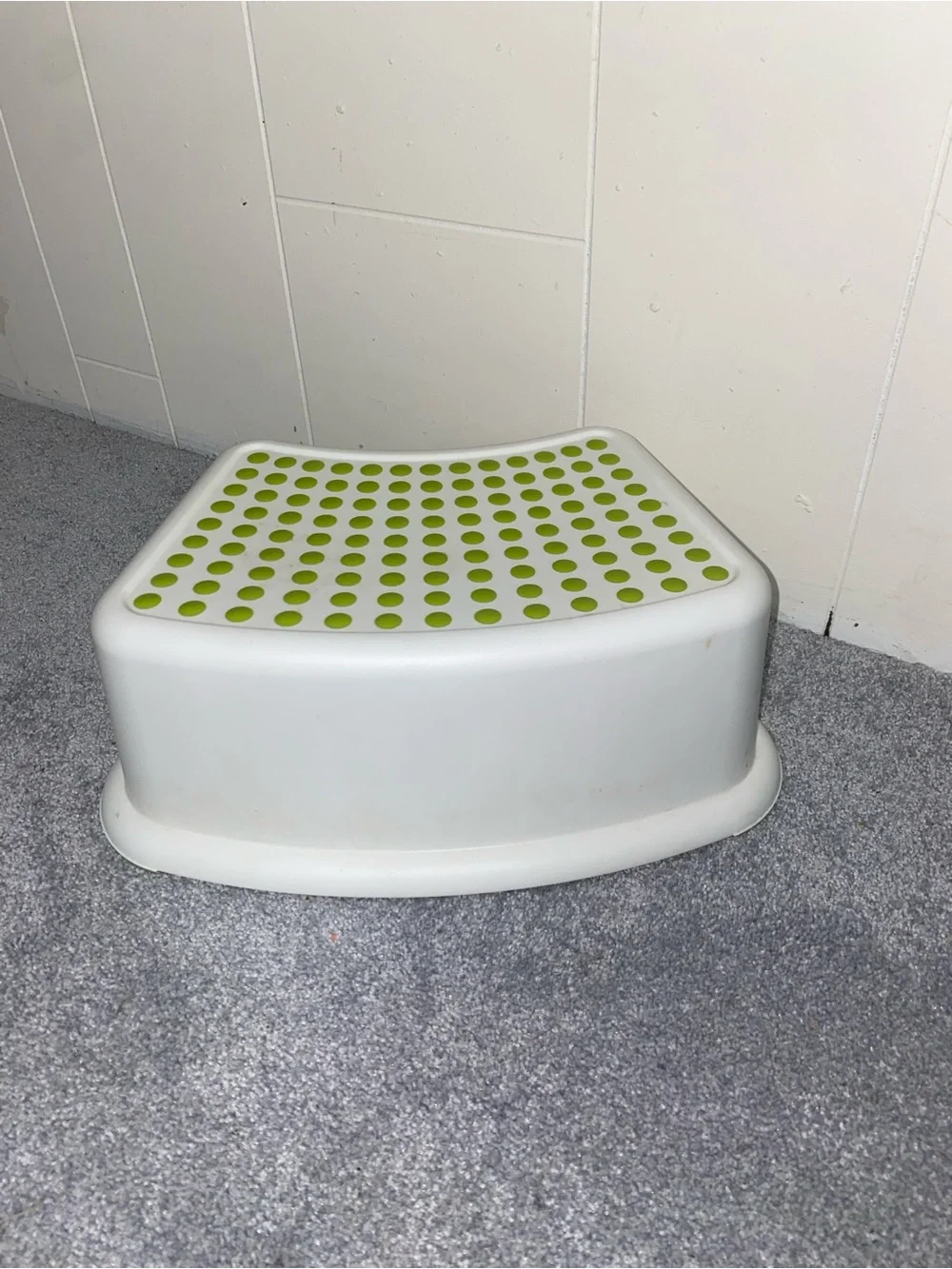 White Step Stool with Lime Green Grip Dots